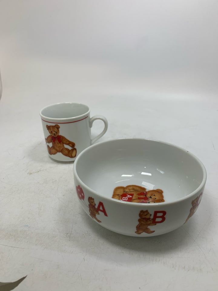 2 PC TEDDY BEARS READING BOOK KIDS MUG/BOWL CURZON.