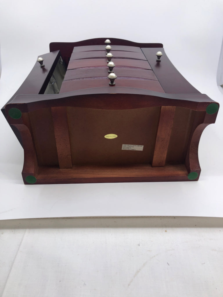 CHERRY WOOD 5 DRAWER JEWLERY BOX.