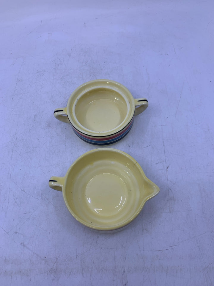 VTG STACKING GERMAN SUGAR/CREAMER W/ COLORFUL STRIPES.