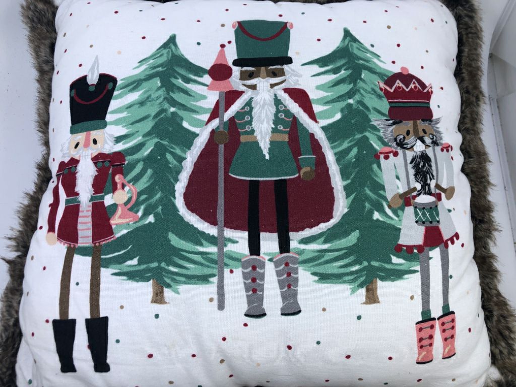 NUTCRACKER, FAUX FUR FRINGE ACCENT PILLOW.