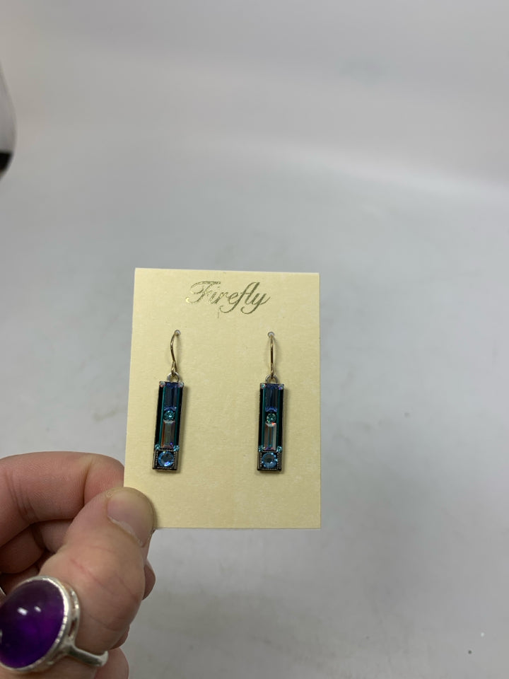 Firefly Blue Dangle Architectural Rectangle Earrings