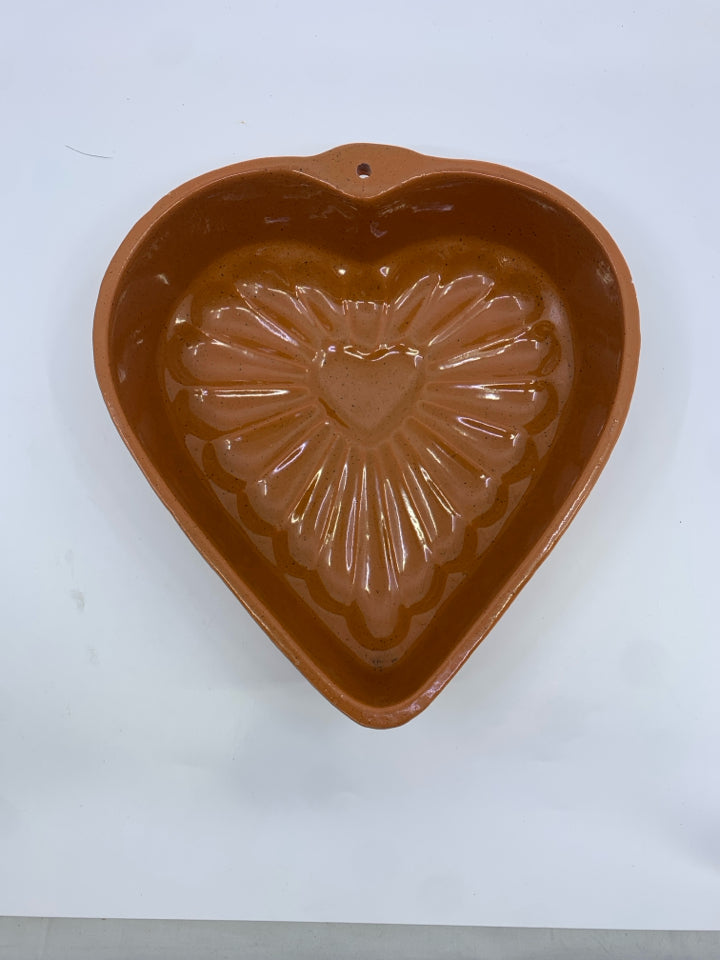 TERRA COTTA HEART SHAPED CAKE PAN.