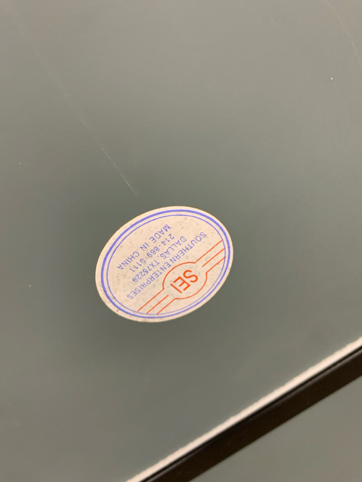 MIRROR W/ BLACK METAL FRAME WALL HANGING.