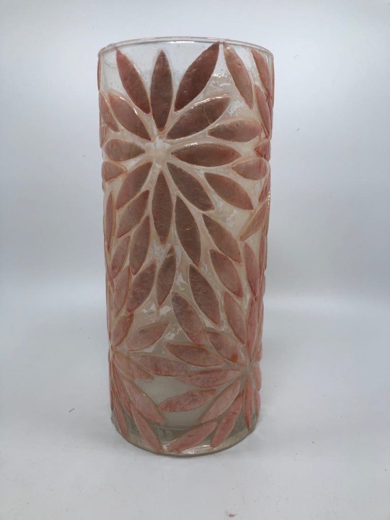 PINK FLOWER ART-DECO GLASS VASE.
