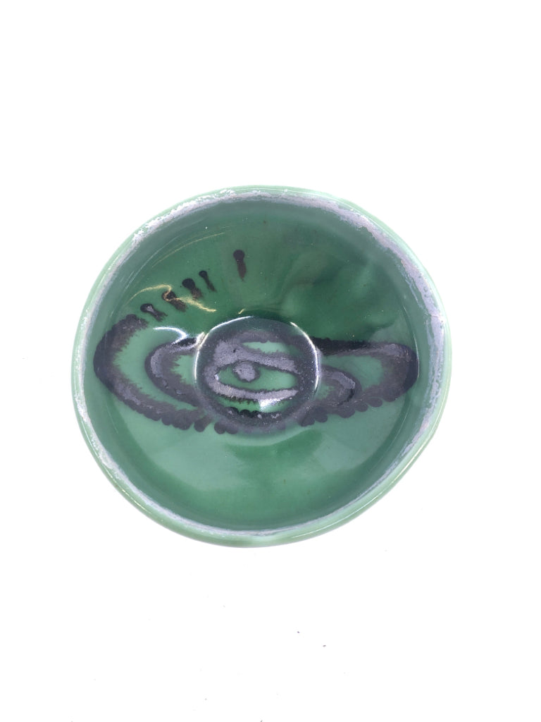 SMALL GREEN BOWL W BLACK ACCENTS.