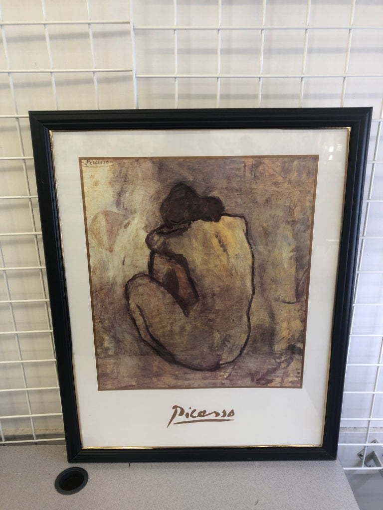 WOMAN WITH CURVED BACK FRAMED PICASSO PRINT.