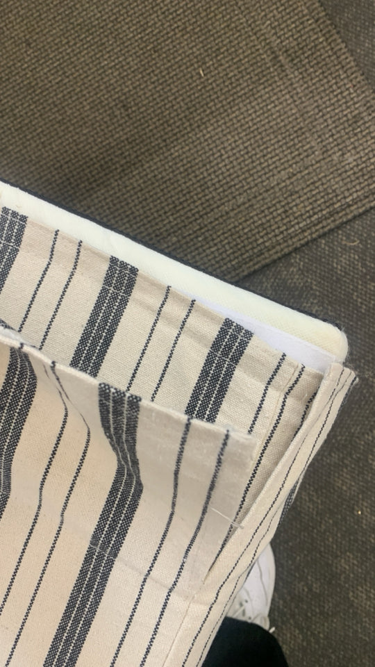 CHARCOAL STRIPED OTTOMAN CUBE.