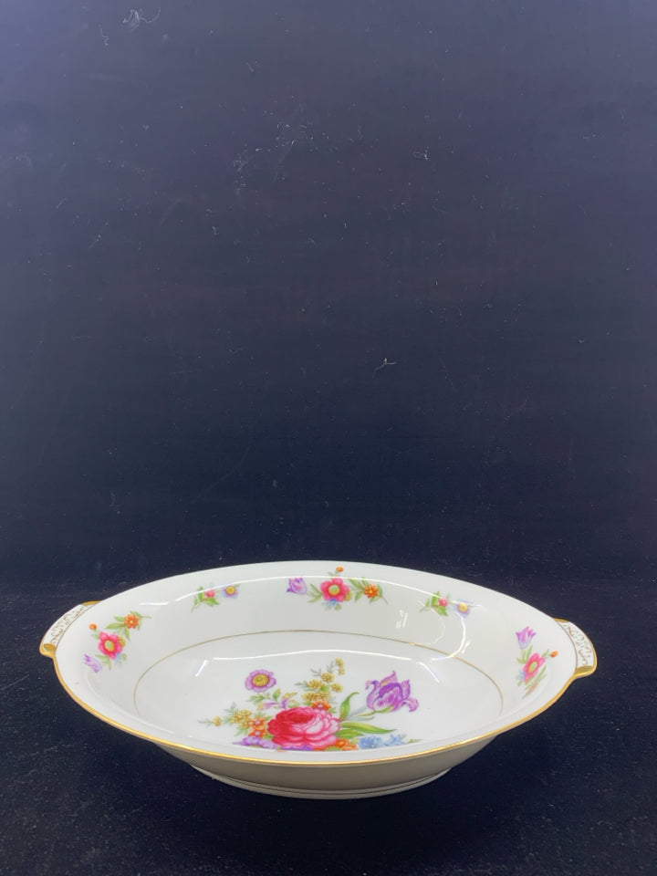 VTG WENTWORTH CHINA PINK AND PURPLE FLORAL BOWL W HANDLES.