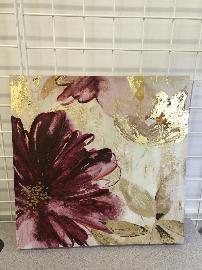PURPLE/GOLD FLOWER CANVAS WALL ART.