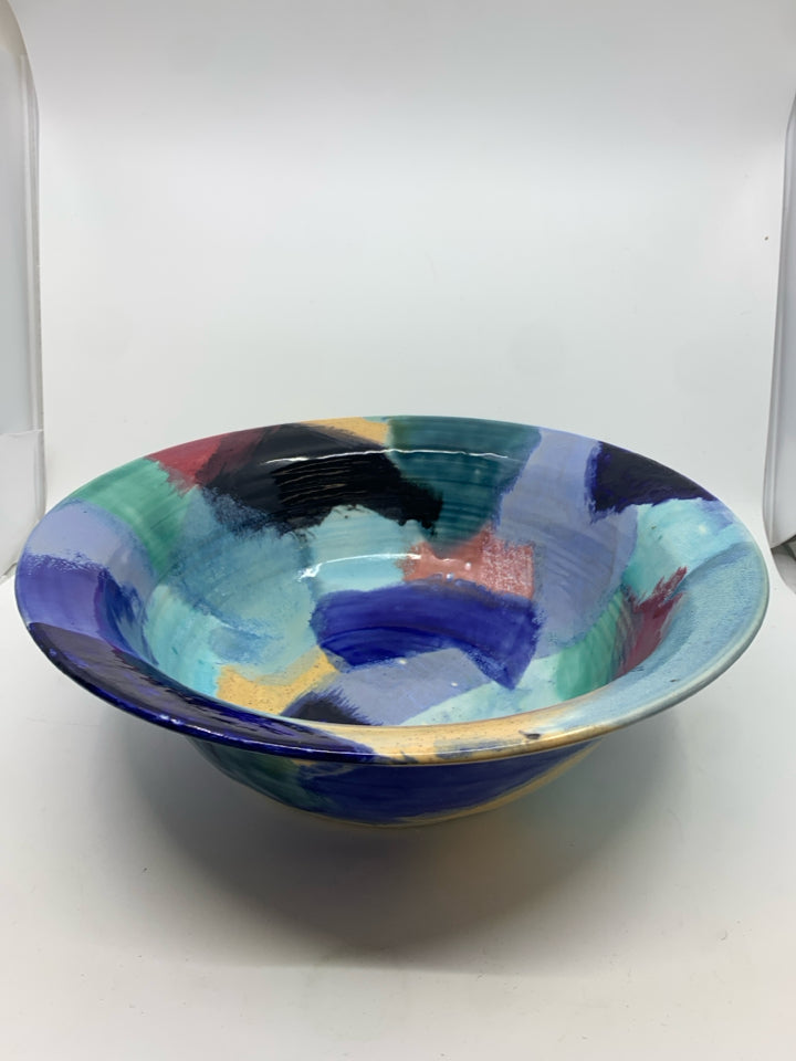 HEAVY POTTERY COLORFUL DECORATIVE BOWL.