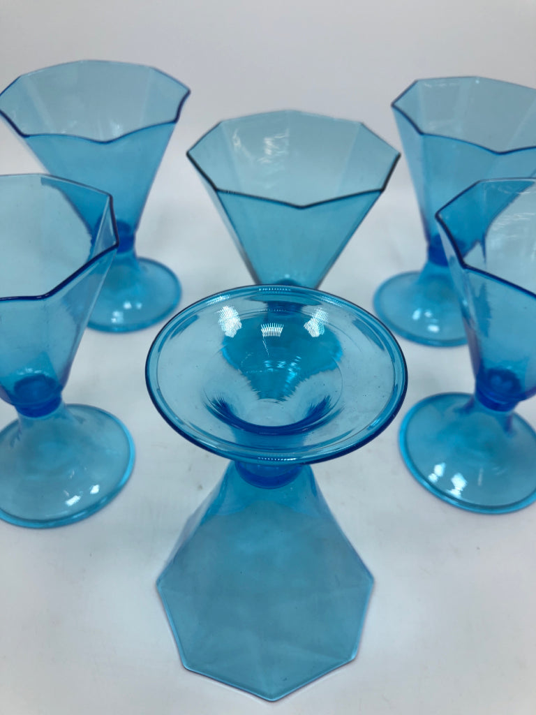6PC BLUE OCTAGON SUNDAE/ COCKTAIL GLASSES.