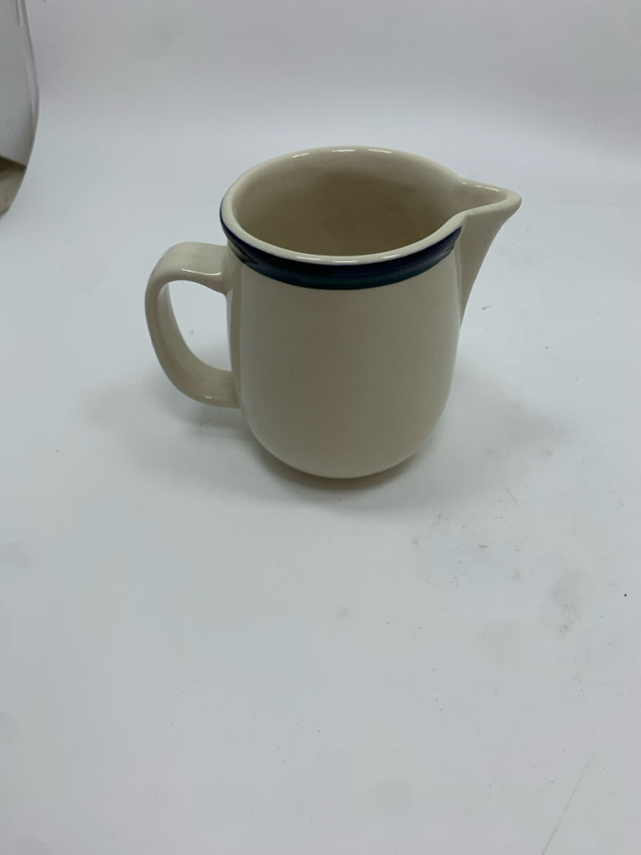 2PC CREAM BLUE RIM SUGAR CREAMER SET.