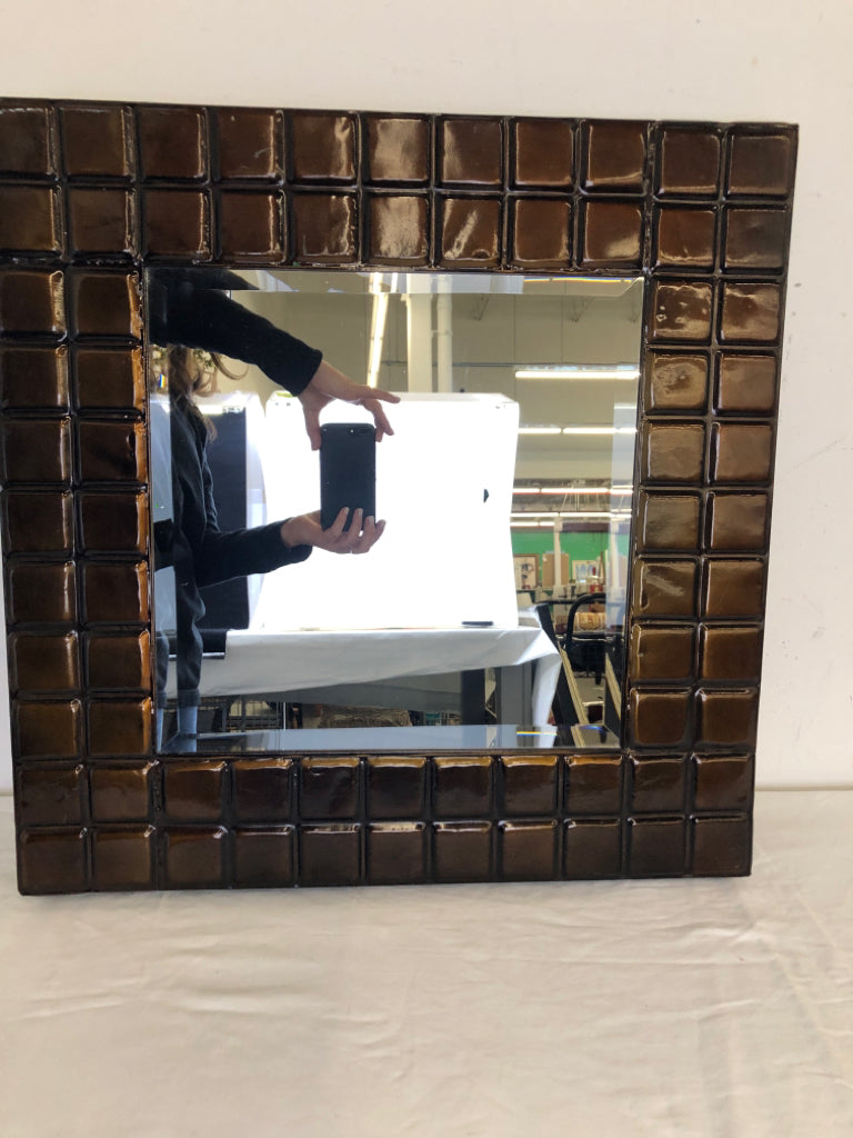 LARGE BROWN SQUARE MIRROR.