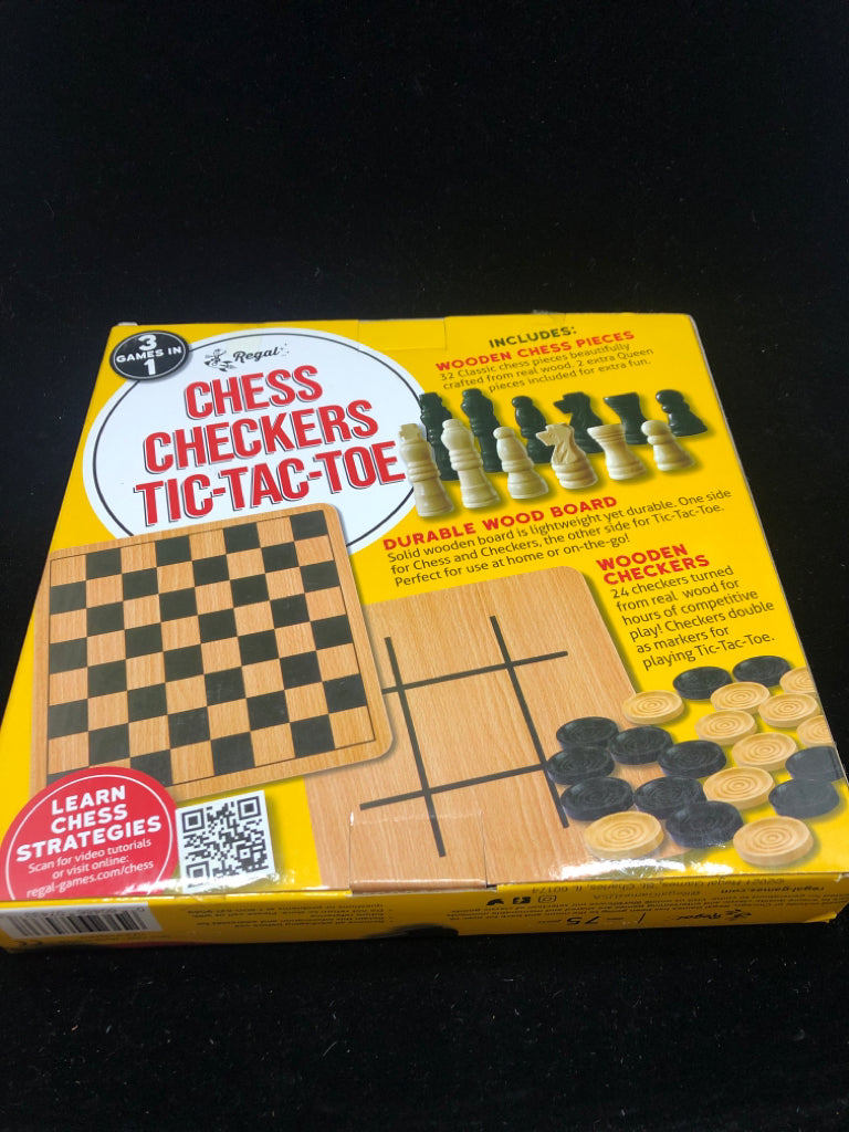 NIB CHESS CHECKERS TIC-TAC-TOE.