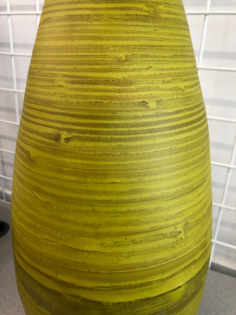 GREEN PAINTED LIGHT WOODEN VASE.