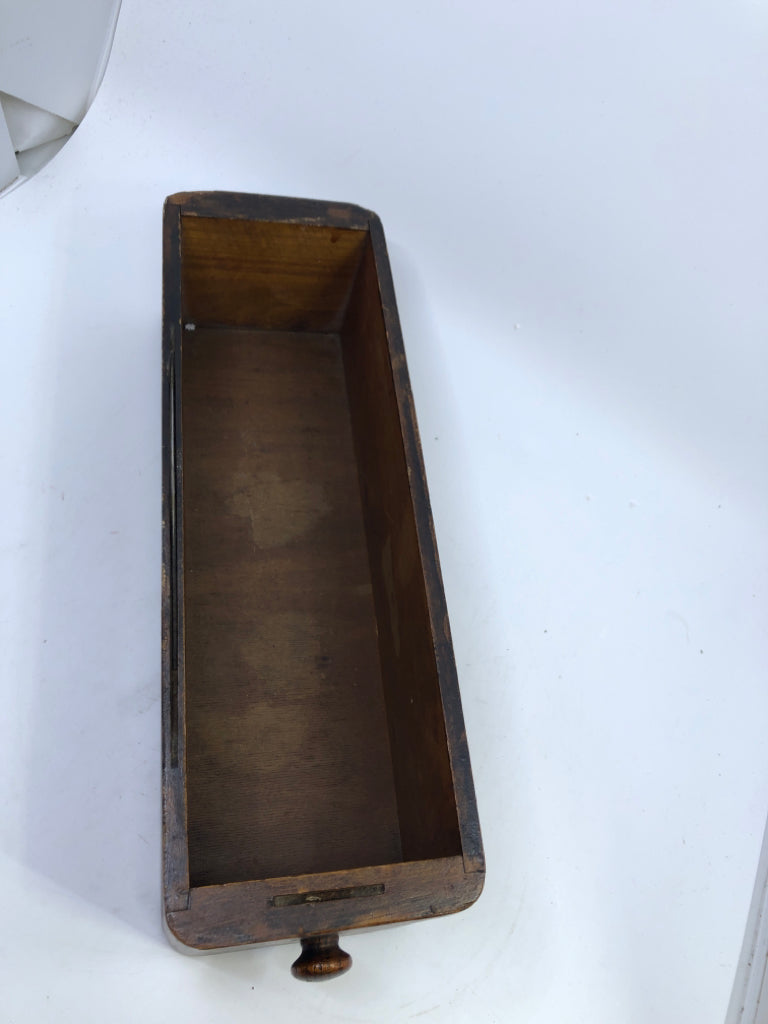 VTG DARK WOOD DRAWER WALL HANGING.