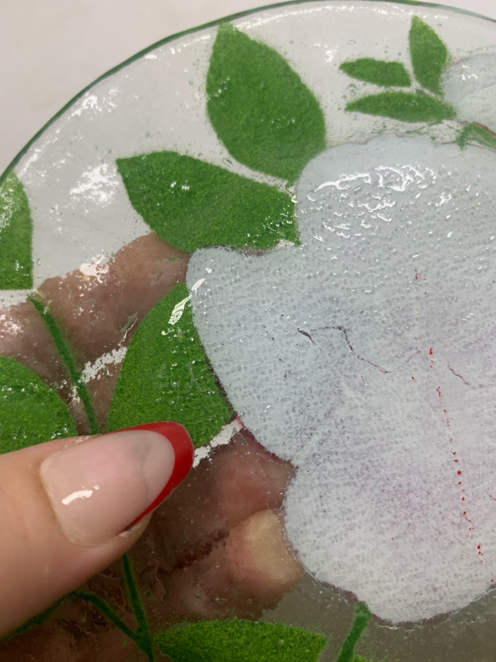 DARK PINK ROSE FUSED GLASS PLATE.