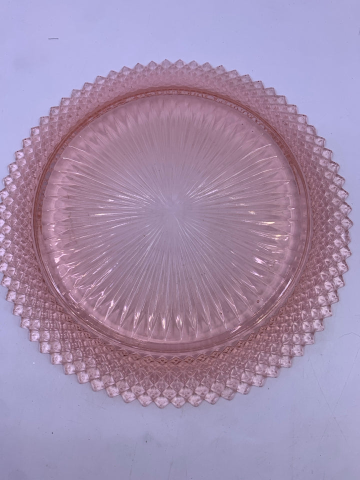 PINK DEPRESSION GLASS PLATE.