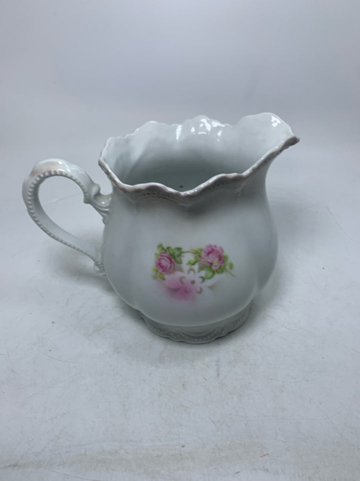 VTG PITCHER W/ EMBOSSED DETAILS & PINK ROSES.