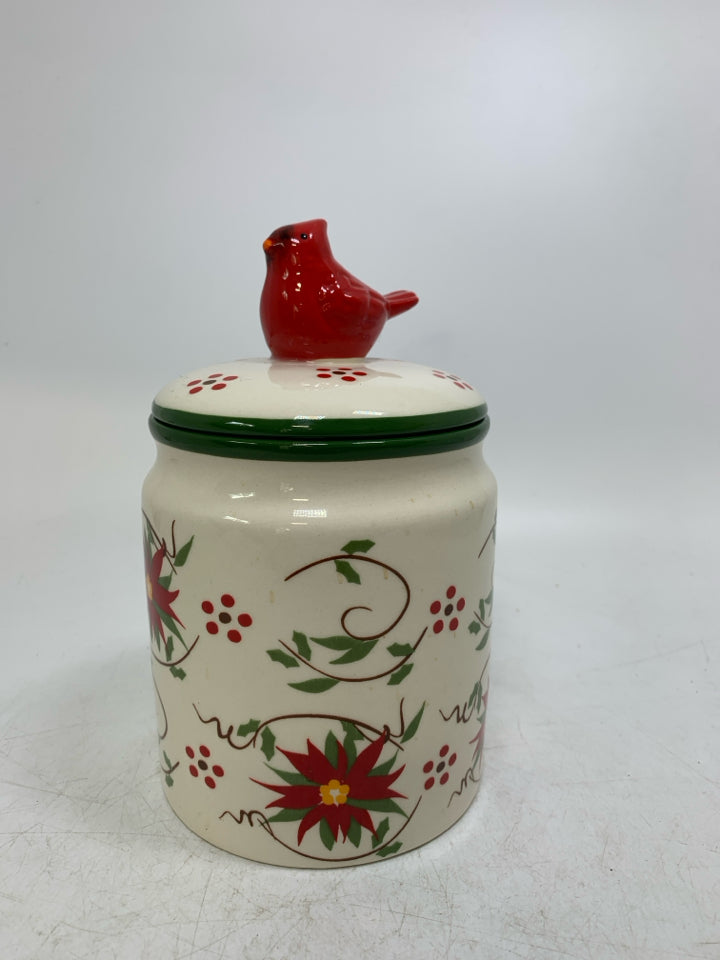 TEMPTATIONS SMALL POINSETTIA/ CARDINAL CANISTER.