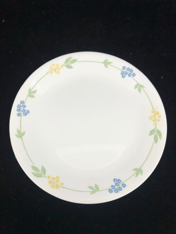 12 PC YELLOW AND BLUE FLORAL CORELLE DISH SET.