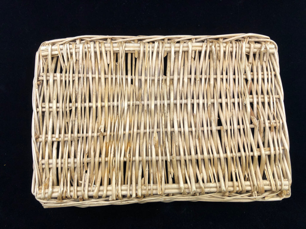 BLONDE RECTANGLE WICKER BASKET W HANDLES.