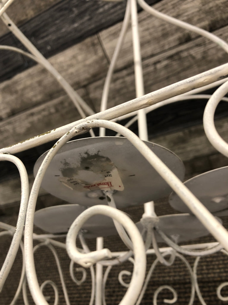 WHITE METAL CANDLE HOLDER BIRDCAGE HANGING CENTERPIECE.