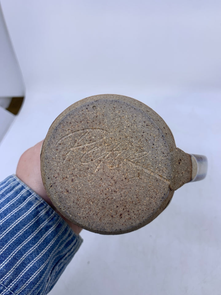 WHITE/ BLUE GLAZE POTTERY MUG