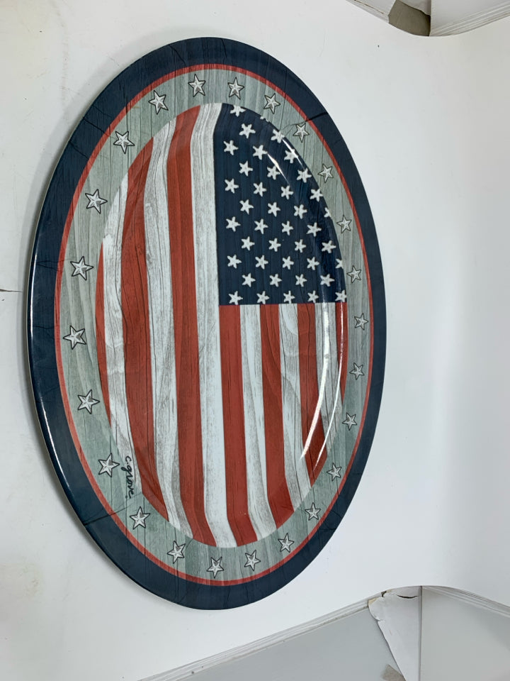 MELAMINE OVAL SERVING PLATTER W/ AMERICAN FLAG.