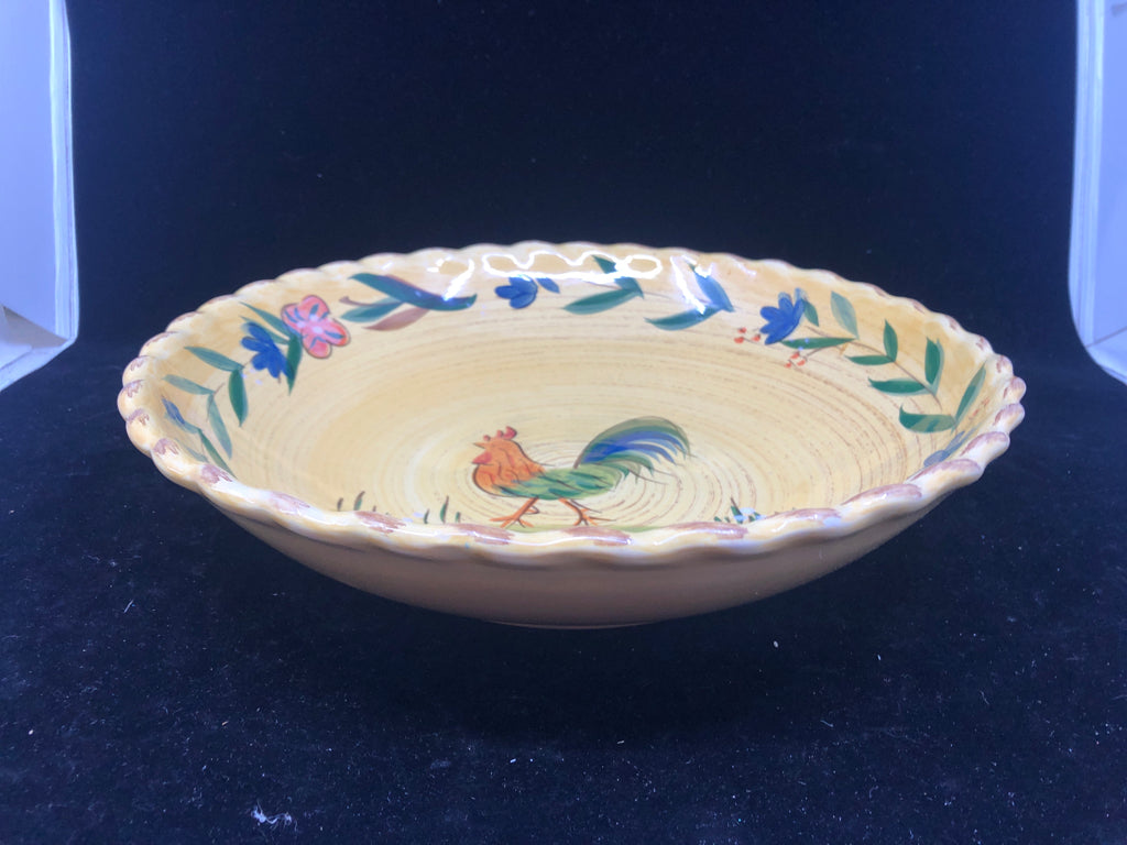 YELLOW BRAIDED EDGE ROOSTER  SHALLOW SERVING BOWL.