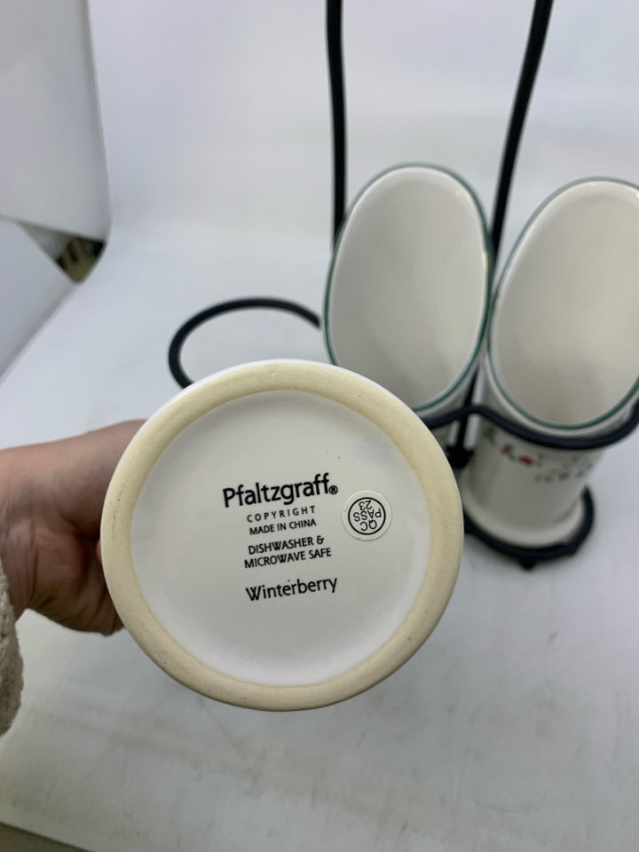 PFALTSGRAFF WINTERBERRY CERAMIC 3 SLOT UTENSIL HOLDER W/ STAND.