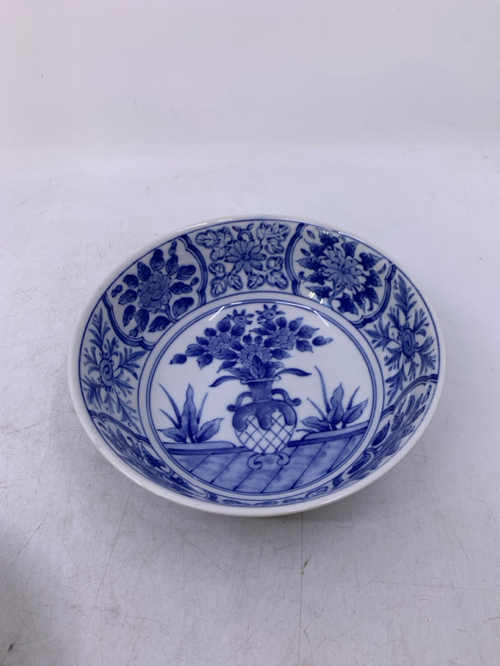WHITE W/ BLUE FLORAL BOWL.