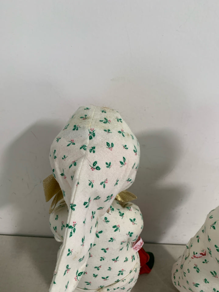 2 VTG LARGE ANNALEE MOBILITEE BOY/GIRL PJ'S STANDING WIRE POSABLE.