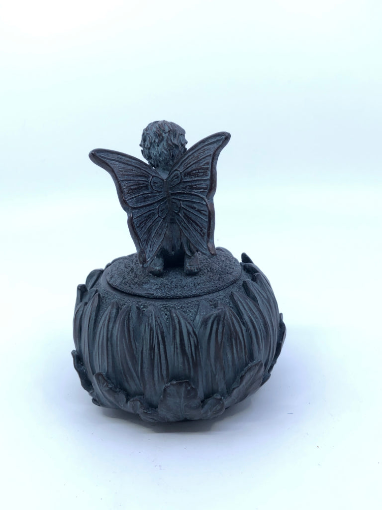 BLACK RESIN FAIRY TRINKET BOX.
