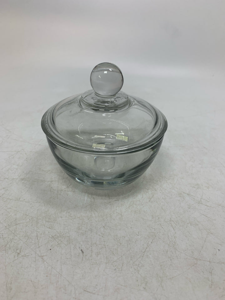GLASS COVERED SUGAR BOWL.