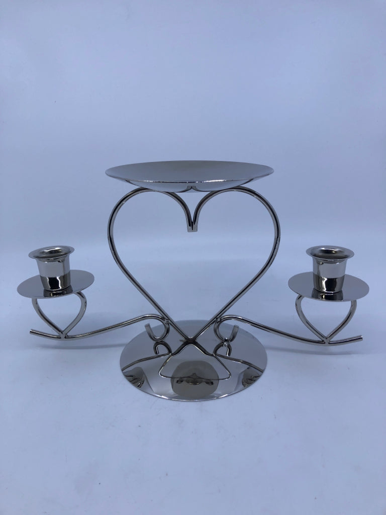 METAL HEART UNITY CANDLE HOLDER.