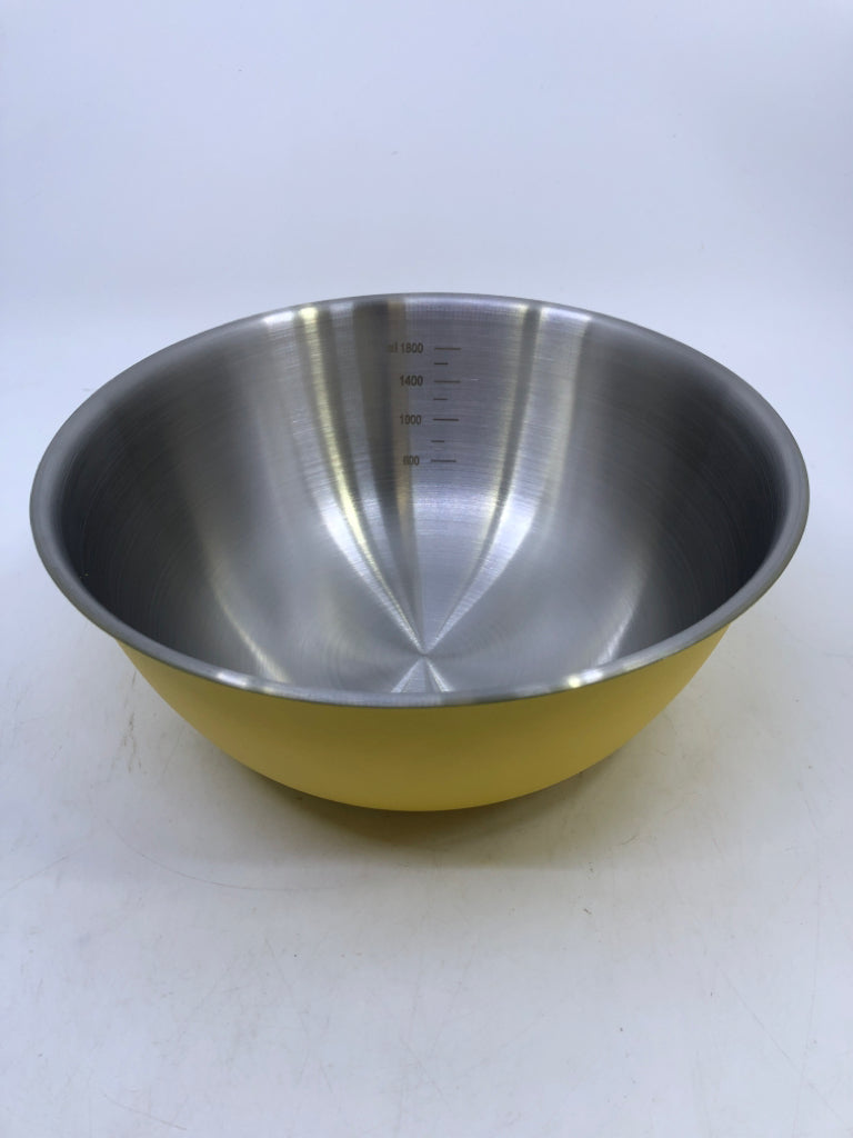 NEW YELLOW STAINLESS STEEL MEASURING BOWL.