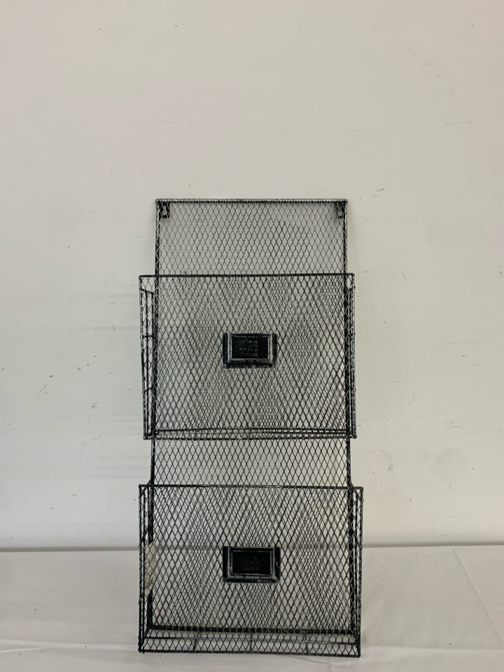 SILVER/BLACK METAL 2 TIER FILING HOLDER WALL ART.