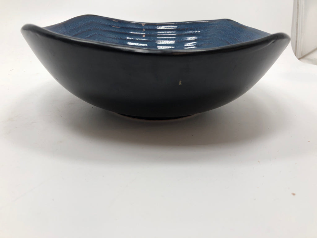 BLUE GLAZED POTTERY BOWL W/BLACK.