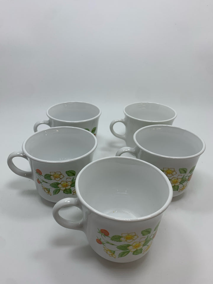 5 CORELLE STRAWBERRY MUGS.