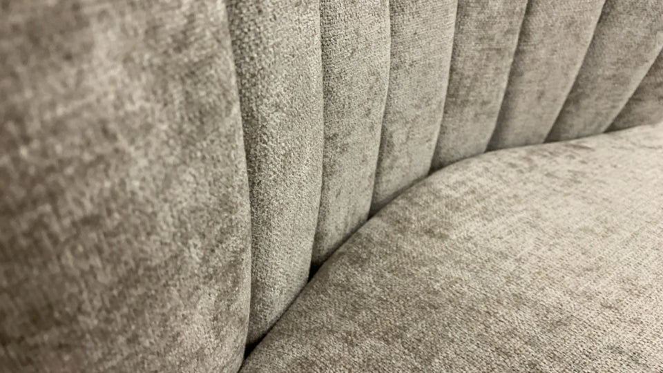 2 UPHOLSTERED GRAY CHAIRS W/NAILHEAD DETAIL.