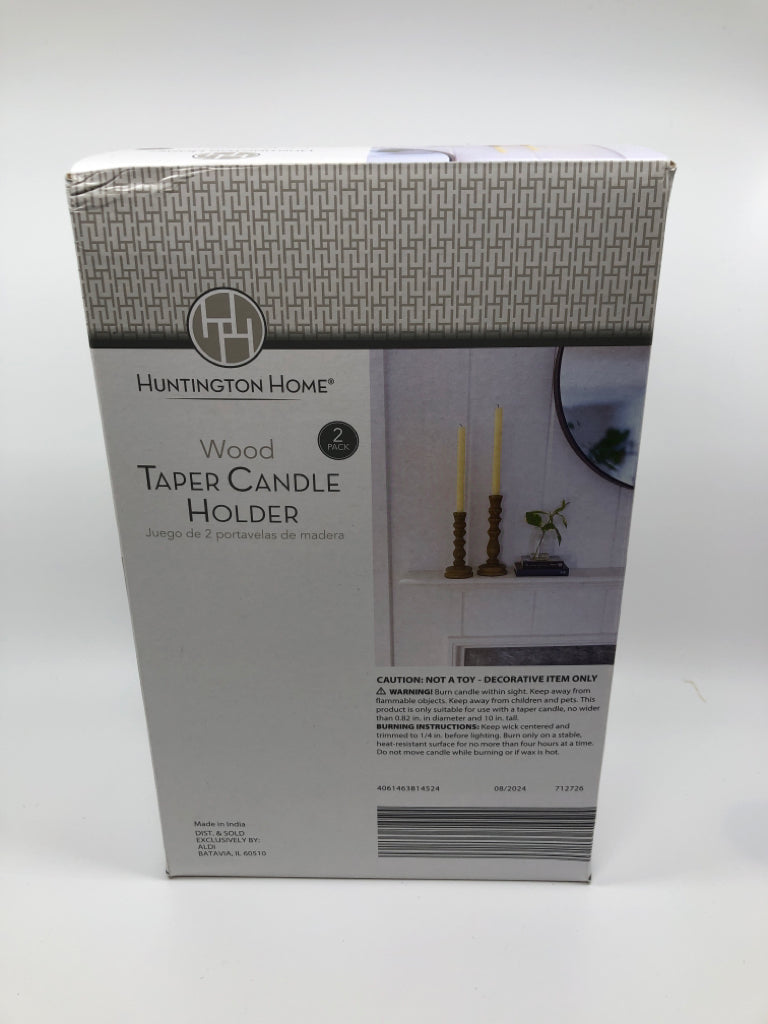 2 NIB WOOD TABLE CANDLE HOLDERS.