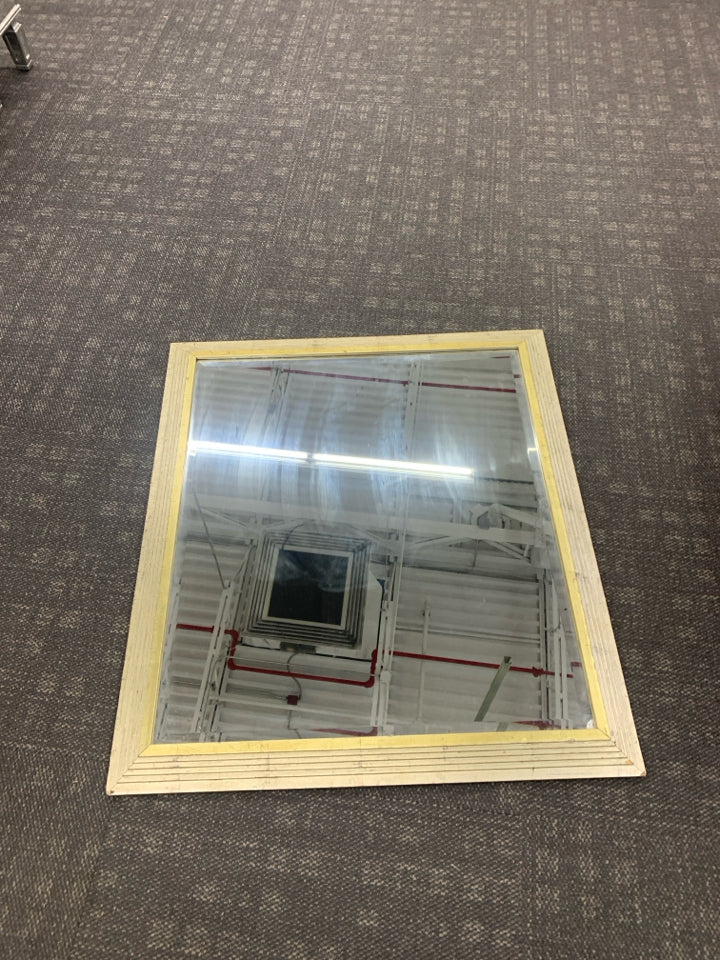 LARGE HEAVY SQUARE MIRROR W/ TEXTURED GOLD FRAME.