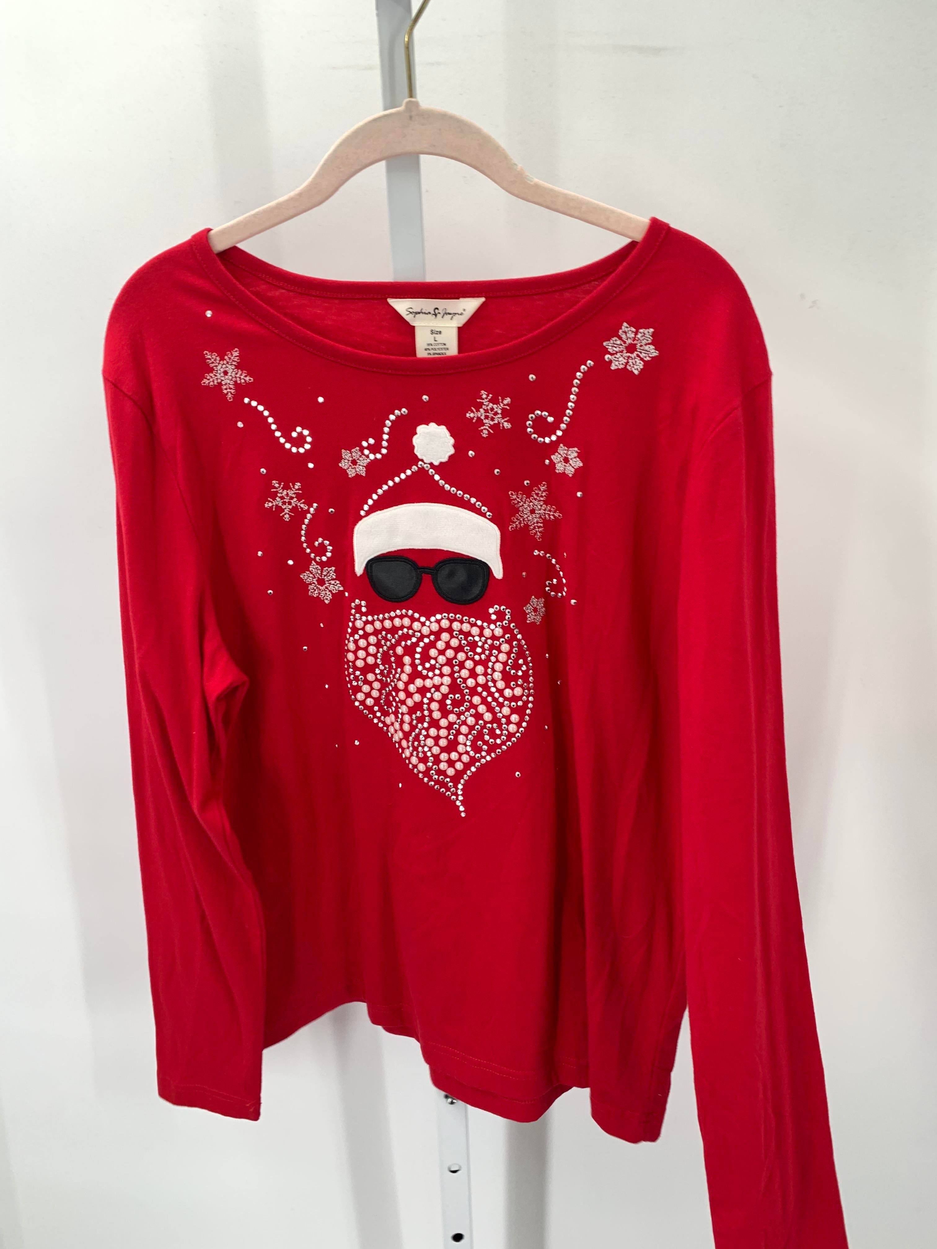 LONG SLV SHIRT SANTA RHINESTONE PEARLS.