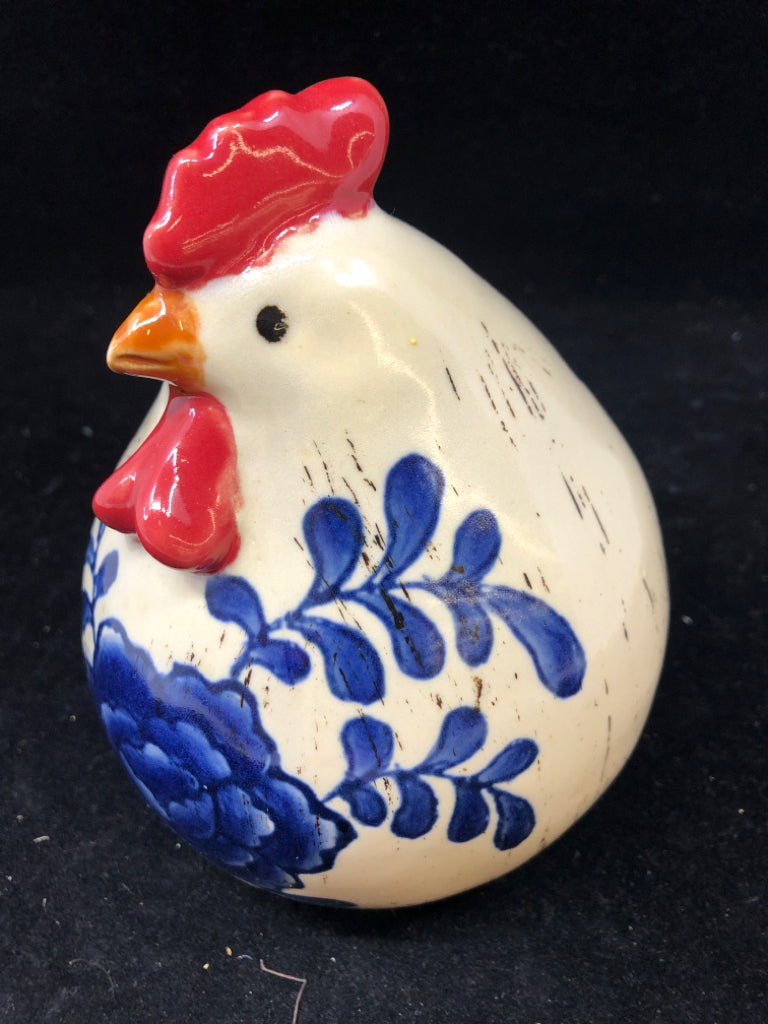 TAN/BLUE CERAMIC CHICKEN.