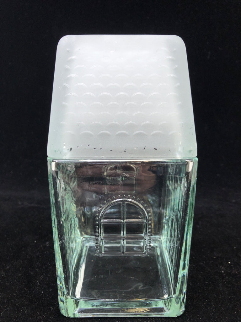 GLASS HOUSE CANISTER W/FROSTED LID.
