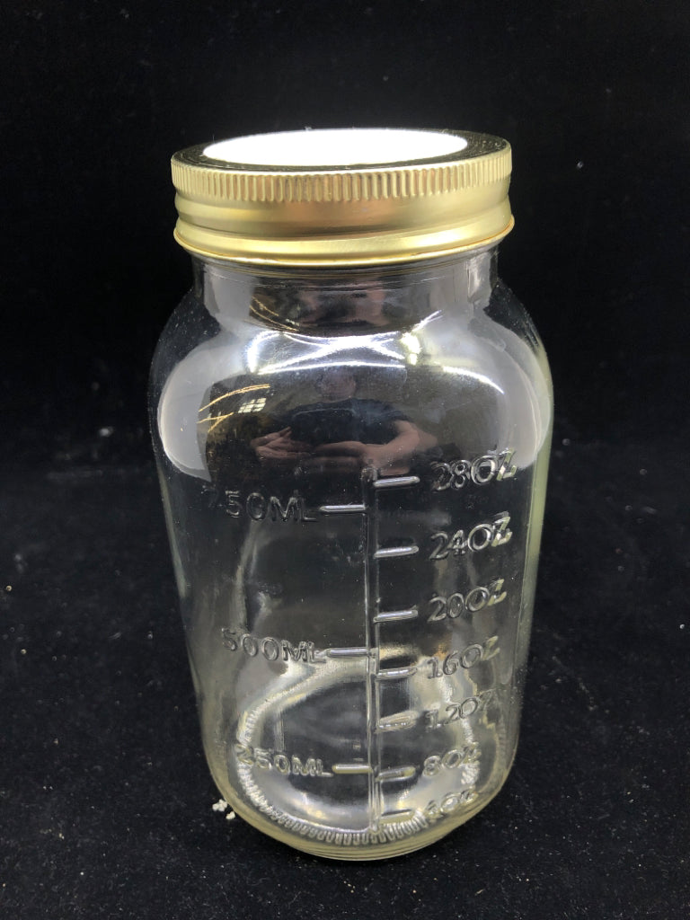 LARGE MASON JAR W GOLD LID.