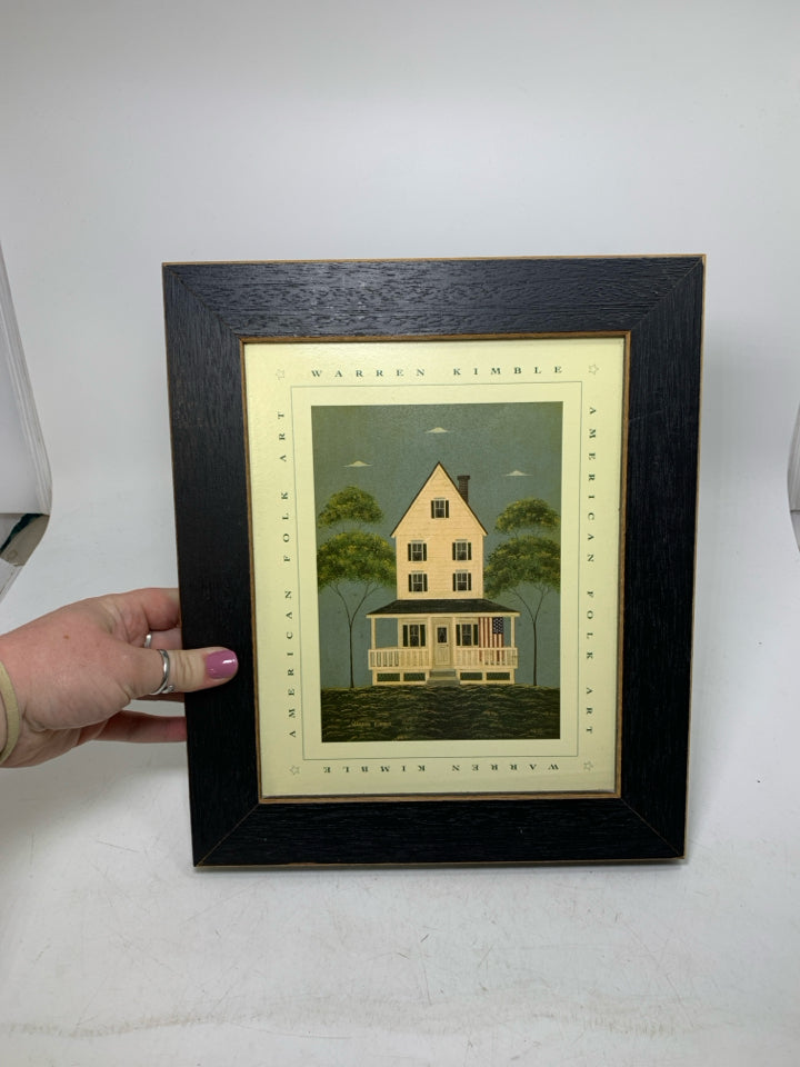 WHITE FARM HOUSE W/ FLAG WALL HANGING.