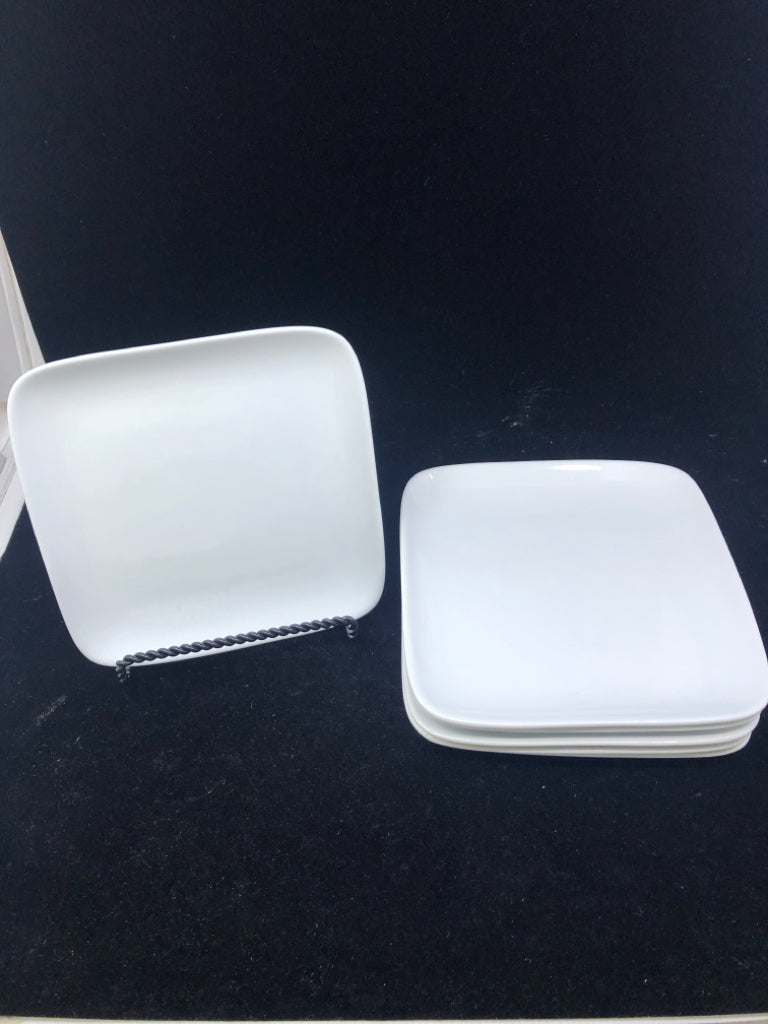 6 WHITE ROUND EDGE SQUARE DESSERT PLATES.