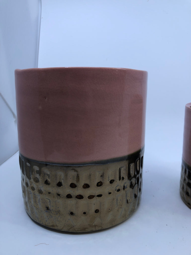 3PC PINK AND GOLD PLANTER SET.